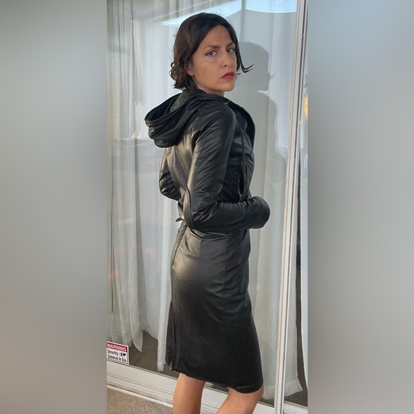 Rare Y2K juicy couture BUTTERY leather hooded jacket shrunken sleek catwoman - Picture 3 of 12
